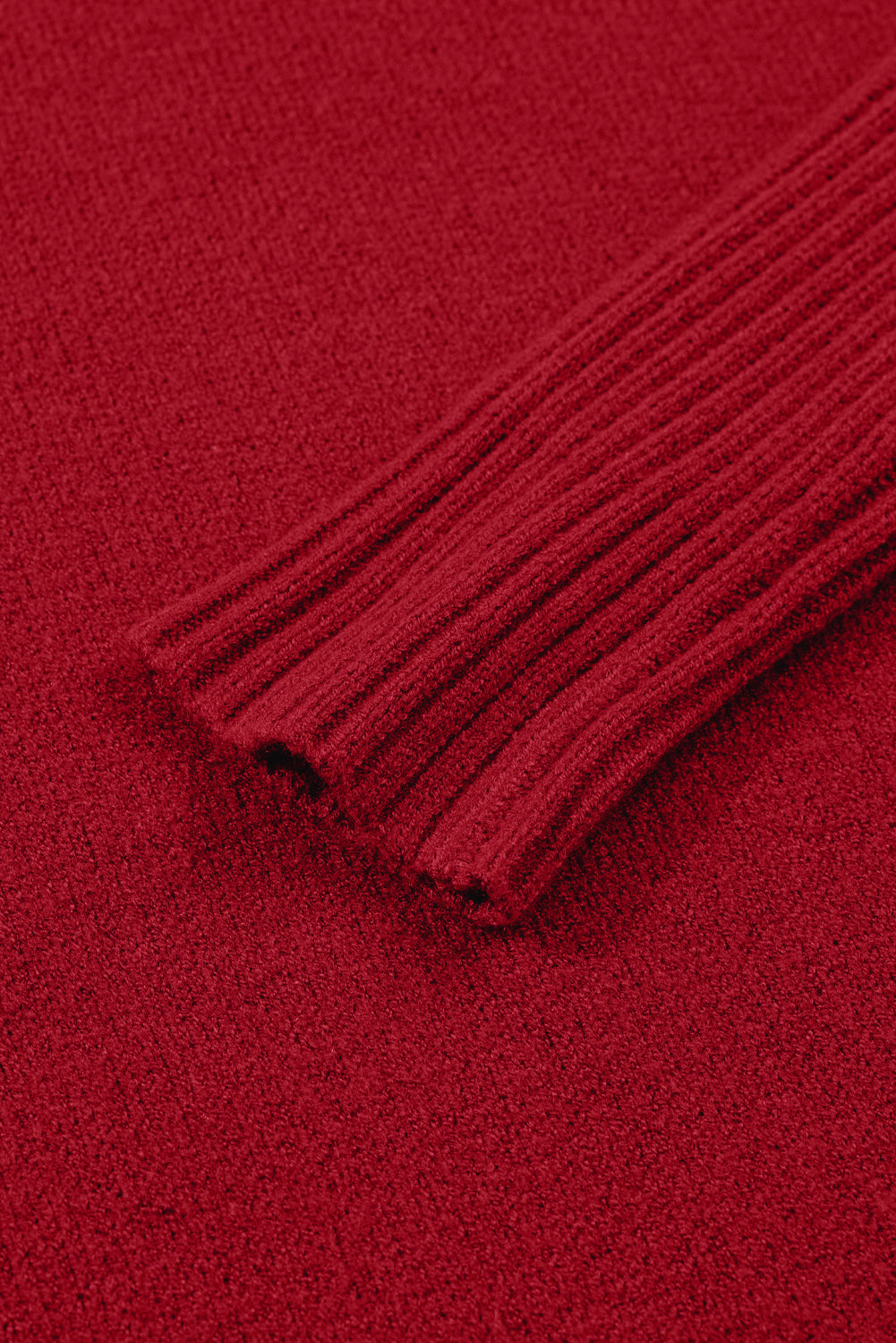 Fiery Red Ribbed High Neck Front Pockets Center Seam Shift Sweater Dress