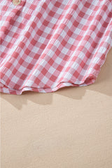 Pink Gingham Print Chest Pockets Buttoned Collared Shirt