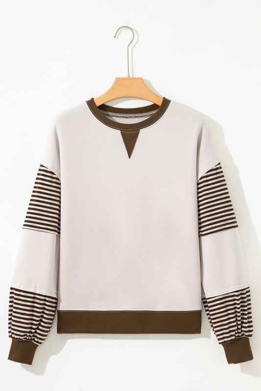 Parchment Striped Colorblock Patchwork Drop Shoulder Sweatshirt