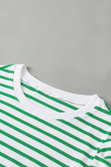 Green Stripe Puff Sleeve Elegant T-shirt