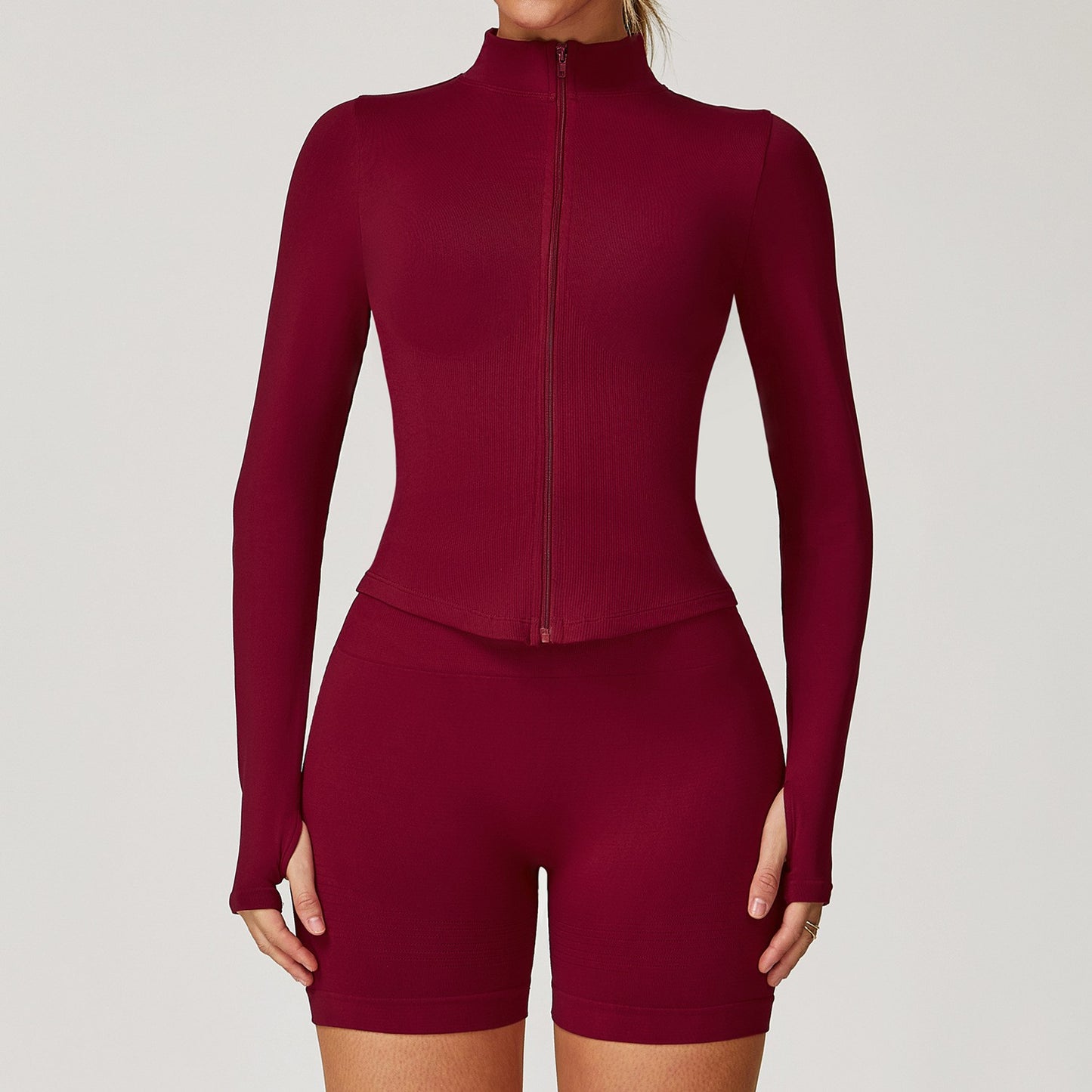 Collar Zipper Long Sleeve Jacket and Shorts Set