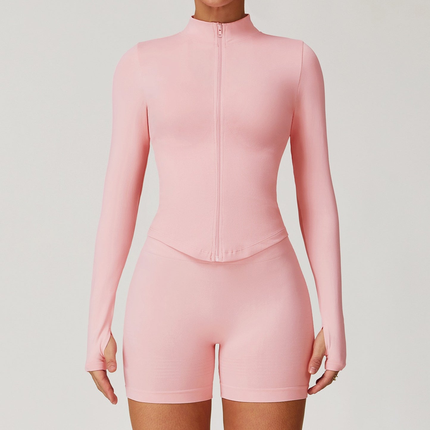 Collar Zipper Long Sleeve Jacket and Shorts Set