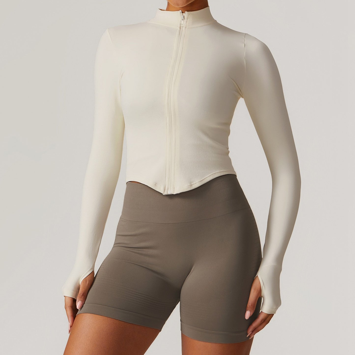 Collar Zipper Long Sleeve Jacket and Shorts Set