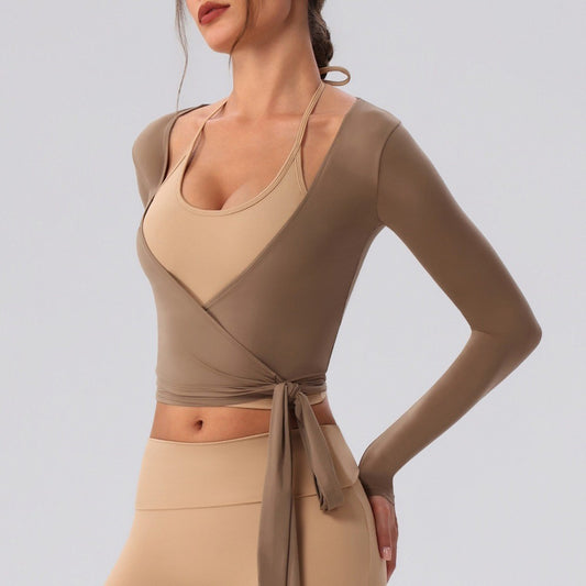 Long-Sleeve Tie V-Neck Ballet Wrap Top