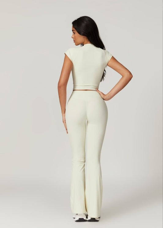 Short Sleeve Top and Flare Pants Set