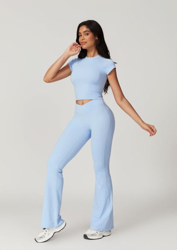 Short Sleeve Top and Flare Pants Set