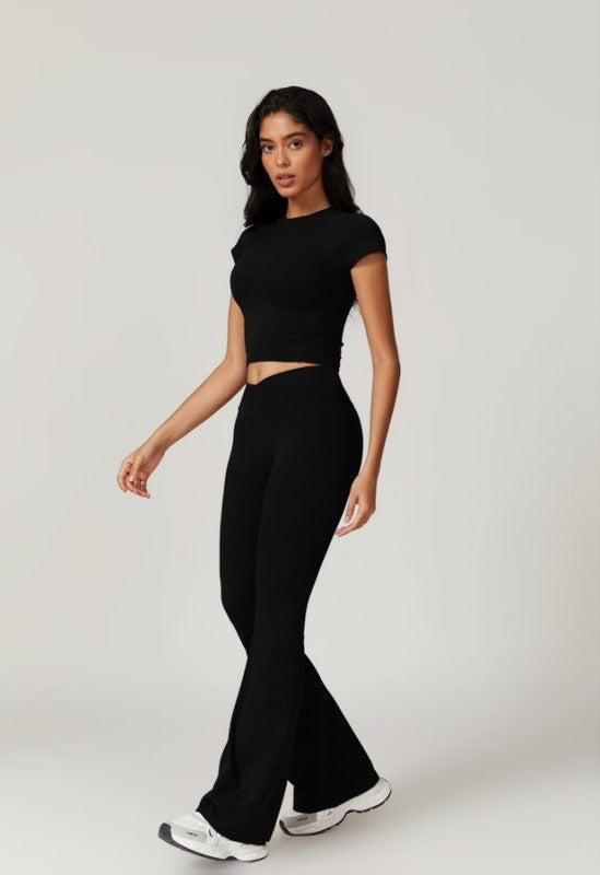Short Sleeve Top and Flare Pants Set