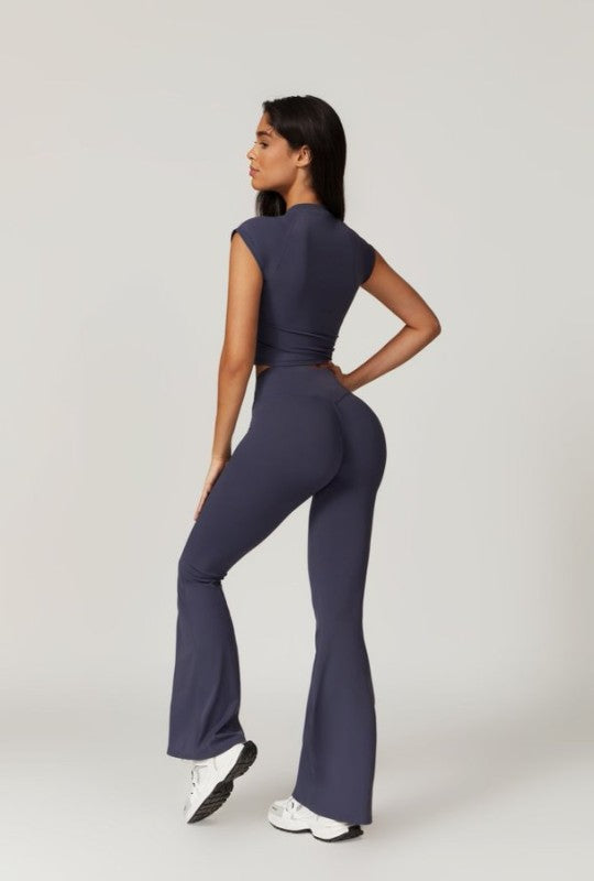 Short Sleeve Top and Flare Pants Set