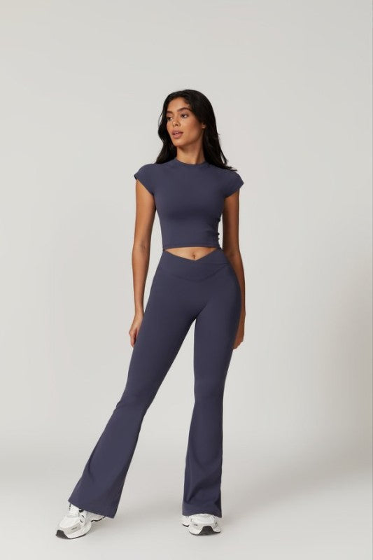 Short Sleeve Top and Flare Pants Set