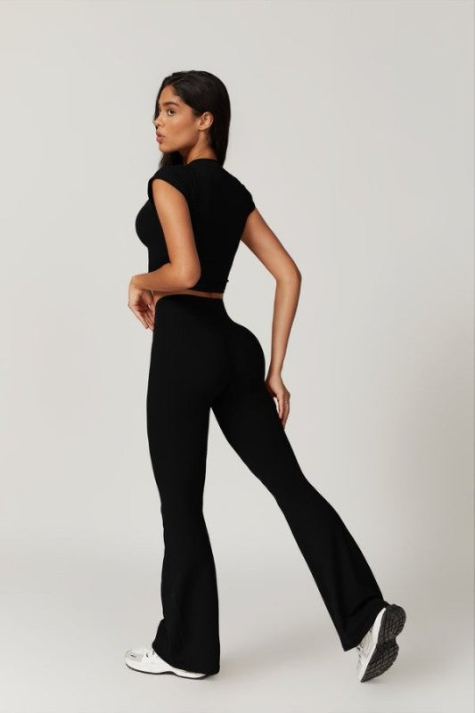 Short Sleeve Top and Flare Pants Set