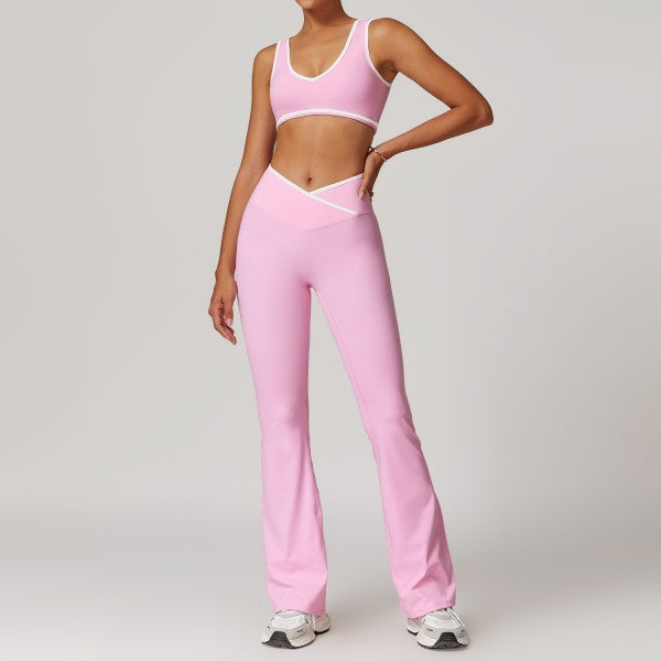 Sporty Strap Bra and Flare Pants Set