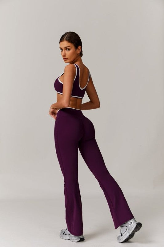 Sporty Strap Bra and Flare Pants Set