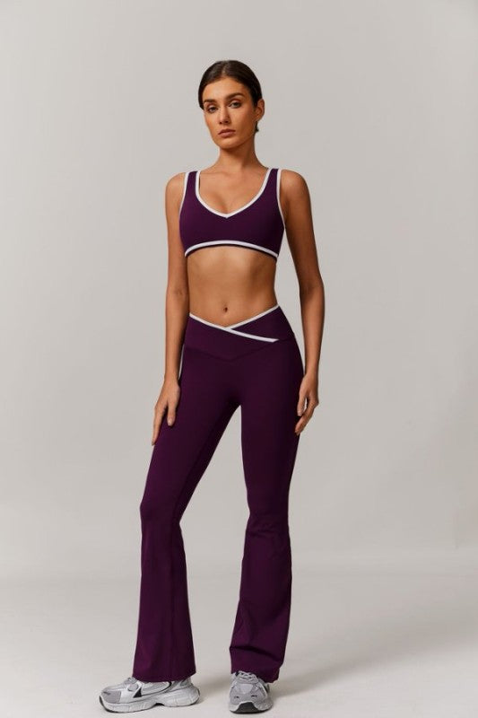 Sporty Strap Bra and Flare Pants Set