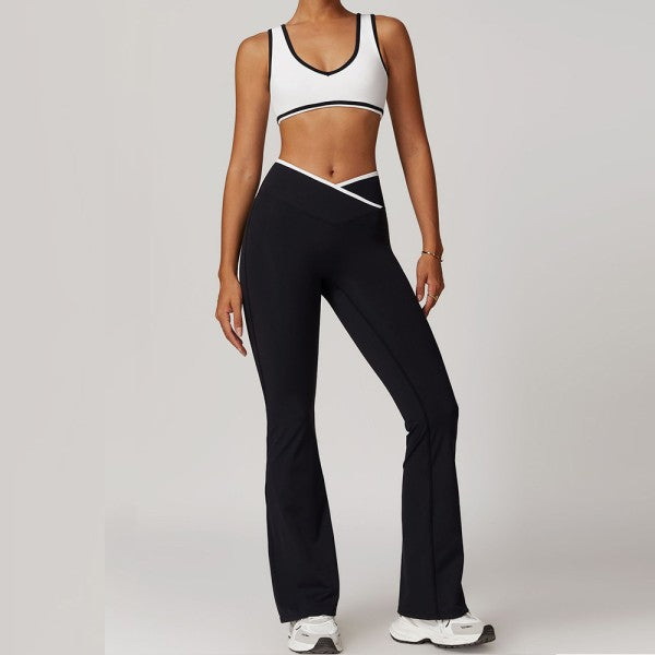 Sporty Strap Bra and Flare Pants Set