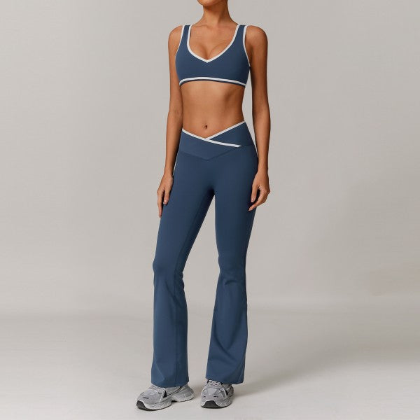 Sporty Strap Bra and Flare Pants Set