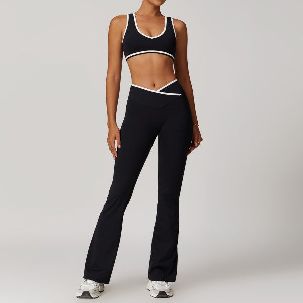 Sporty Strap Bra and Flare Pants Set