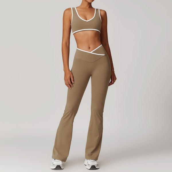 Sporty Strap Bra and Flare Pants Set