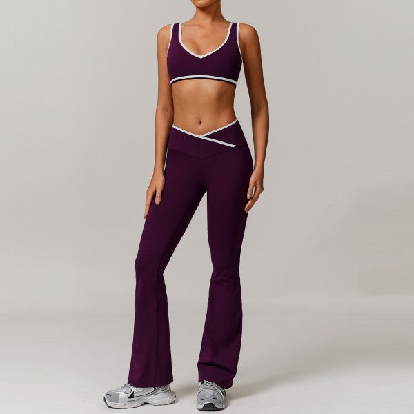 Sporty Strap Bra and Flare Pants Set