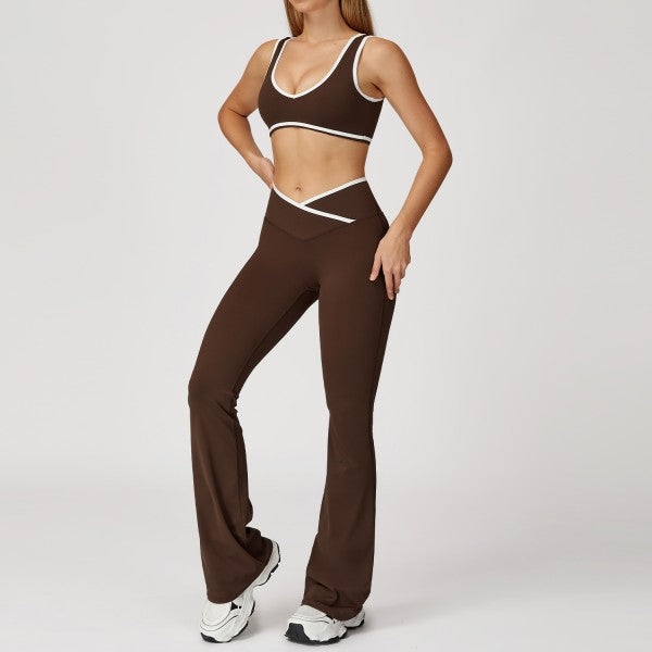 Sporty Strap Bra and Flare Pants Set