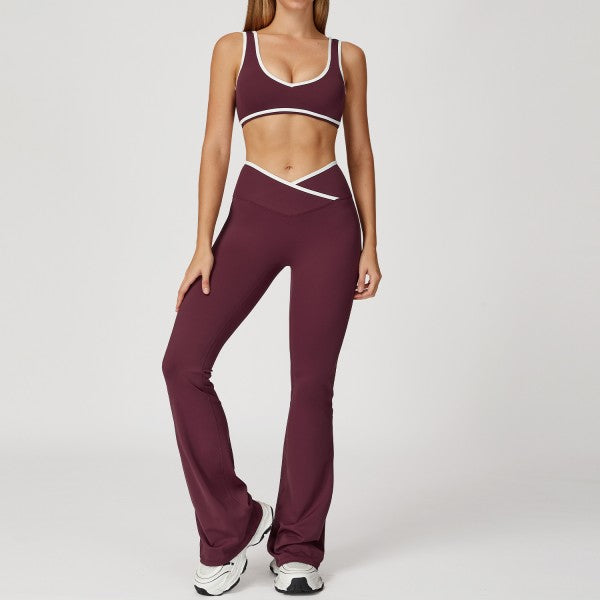 Sporty Strap Bra and Flare Pants Set