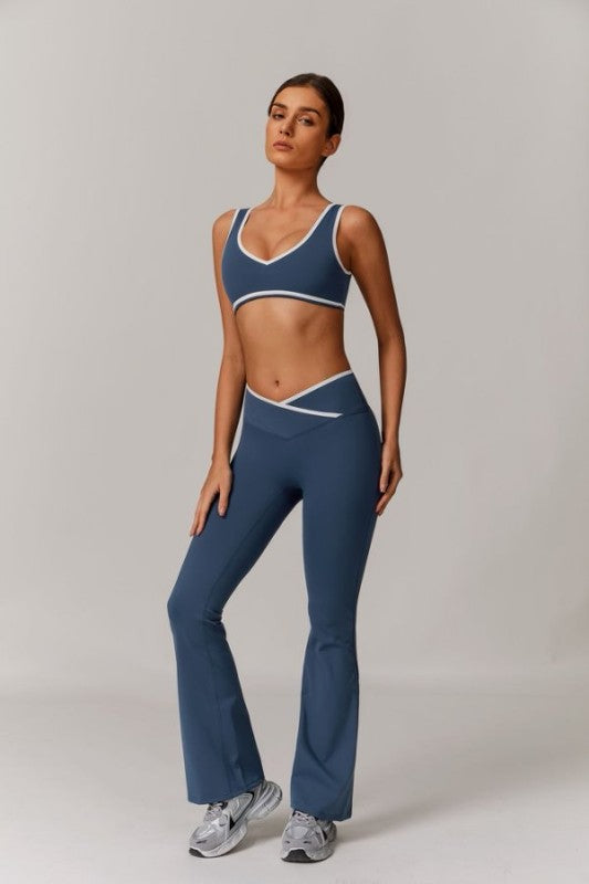 Sporty Strap Bra and Flare Pants Set
