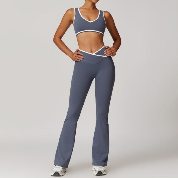 Sporty Strap Bra and Flare Pants Set