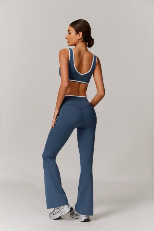 Sporty Strap Bra and Flare Pants Set