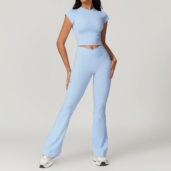 Short Sleeve Top and Flare Pants Set
