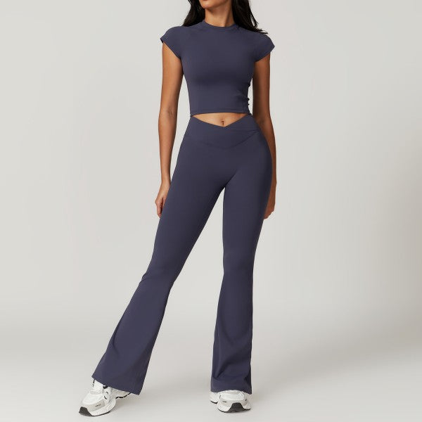 Short Sleeve Top and Flare Pants Set