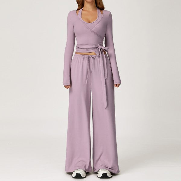 Ballet Wrap Top with Sporty Bra and Sweatpants 3pc Set
