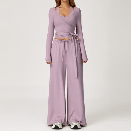 Ballet Wrap Top with Sporty Bra and Sweatpants 3pc Set