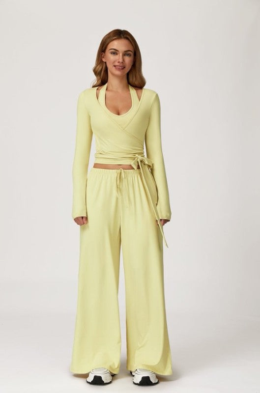 Ballet Wrap Top with Sporty Bra and Sweatpants 3pc Set