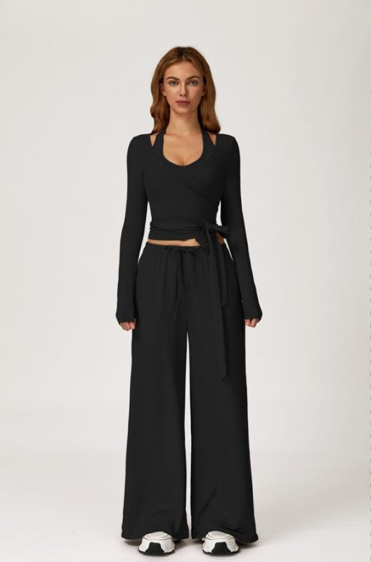 Ballet Wrap Top with Sporty Bra and Sweatpants 3pc Set