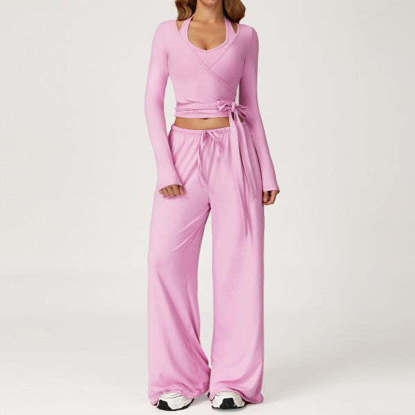 Ballet Wrap Top with Sporty Bra and Sweatpants 3pc Set