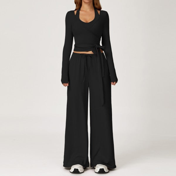 Ballet Wrap Top with Sporty Bra and Sweatpants 3pc Set