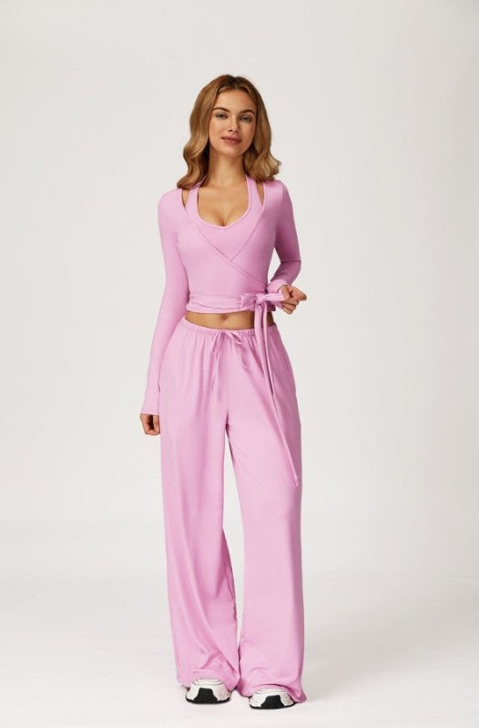 Ballet Wrap Top with Sporty Bra and Sweatpants 3pc Set