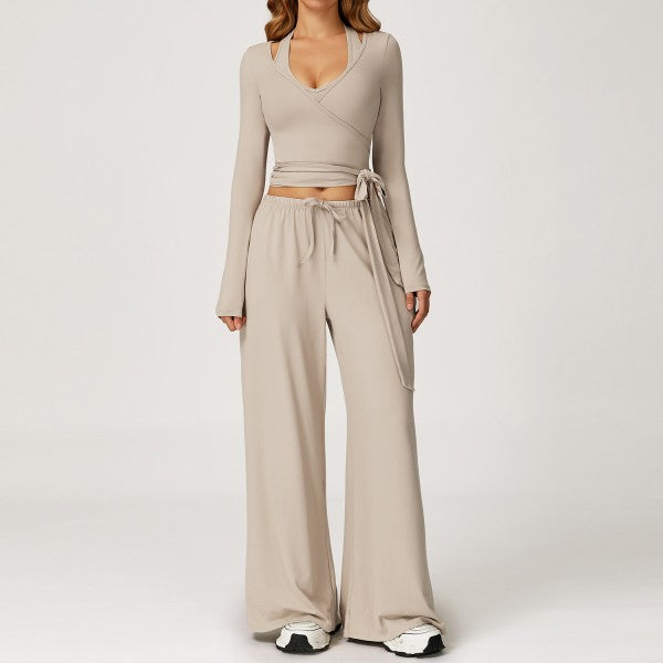 Ballet Wrap Top with Sporty Bra and Sweatpants 3pc Set