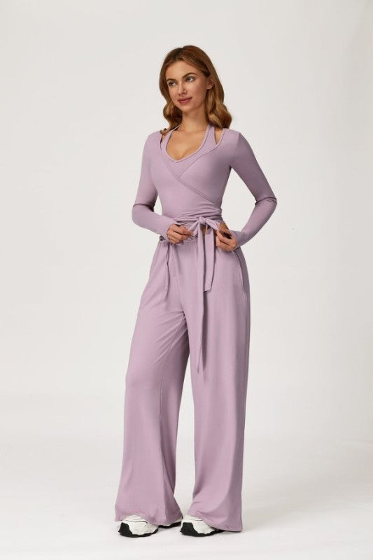 Ballet Wrap Top with Sporty Bra and Sweatpants 3pc Set