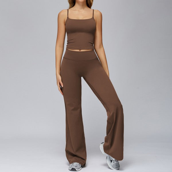 Cami Tank Top with Build in Bra and Wideleg Pant Set