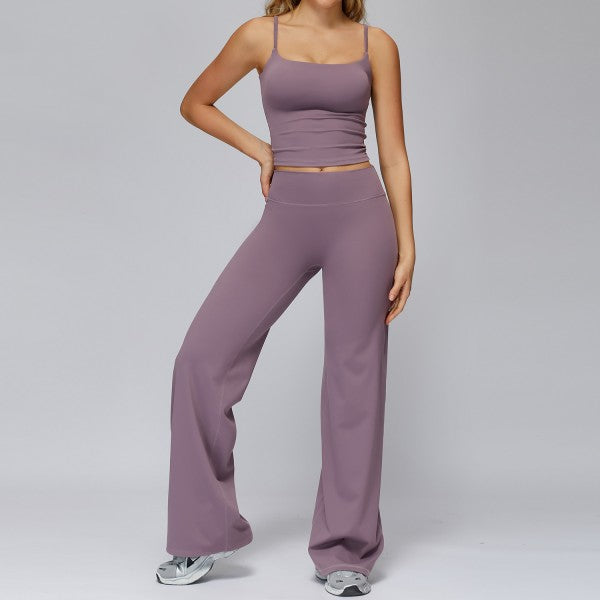 Cami Tank Top with Build in Bra and Wideleg Pant Set