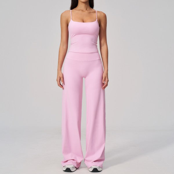 Cami Tank Top with Build in Bra and Wideleg Pant Set