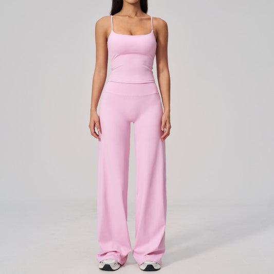 Cami Tank Top with Build in Bra and Wideleg Pant Set