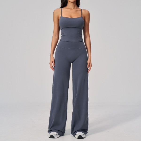 Cami Tank Top with Build in Bra and Wideleg Pant Set