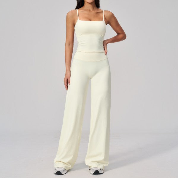Cami Tank Top with Build in Bra and Wideleg Pant Set