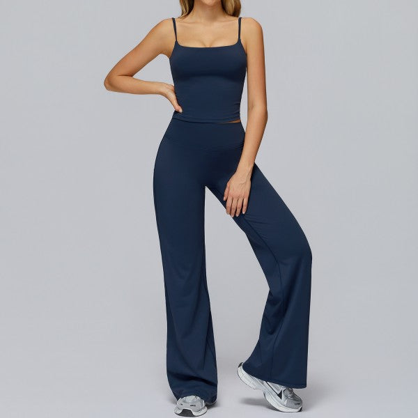 Cami Tank Top with Build in Bra and Wideleg Pant Set