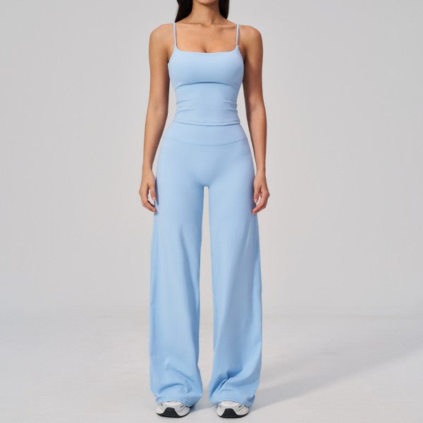 Cami Tank Top with Build in Bra and Wideleg Pant Set