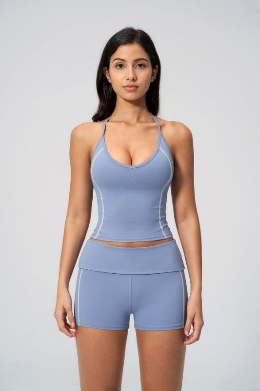 Halter Neck Crop Tank Top and Shorts Set