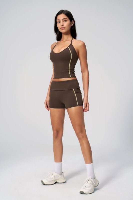 Halter Neck Crop Tank Top and Shorts Set