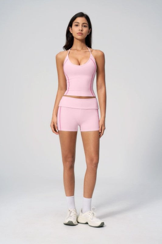 Halter Neck Crop Tank Top and Shorts Set