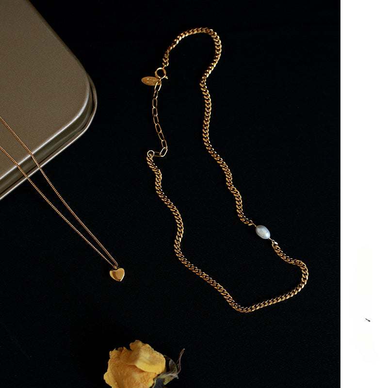 Heart Pendant Chain and Pearl Choker